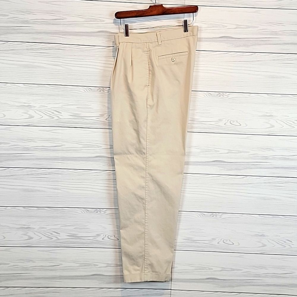 Saville Row Men's cotton chinos pleated front - ivory tan Size 34X32
